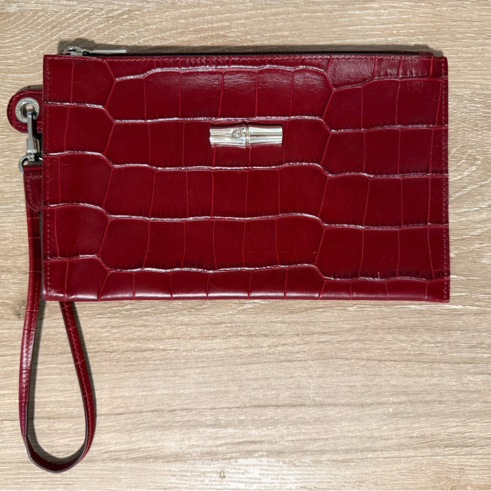 Longchamp Red Croc-Embossed Clutch